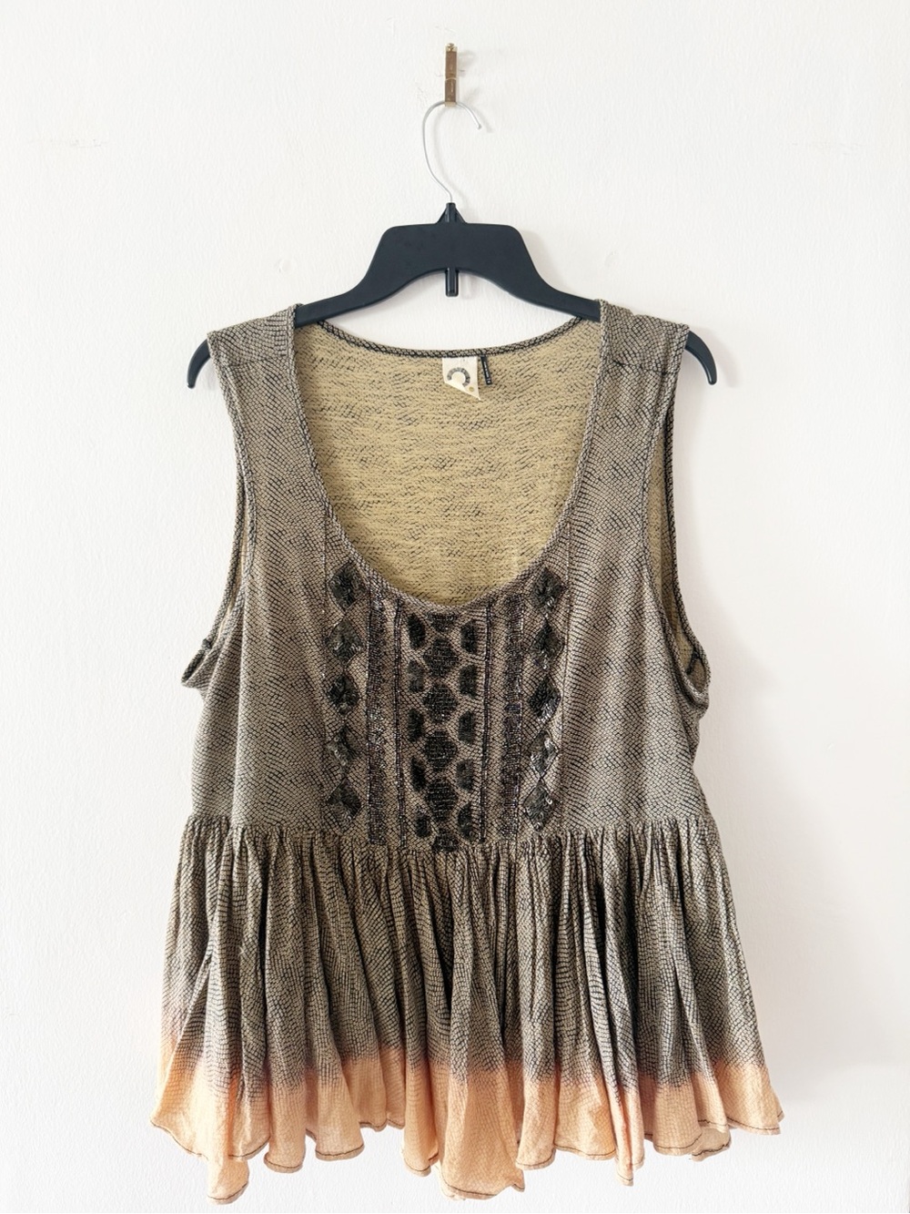 Akemi + Kin Anaphora Ruffle Peplum Beaded Sleeveless Top Anthropologie Size XL